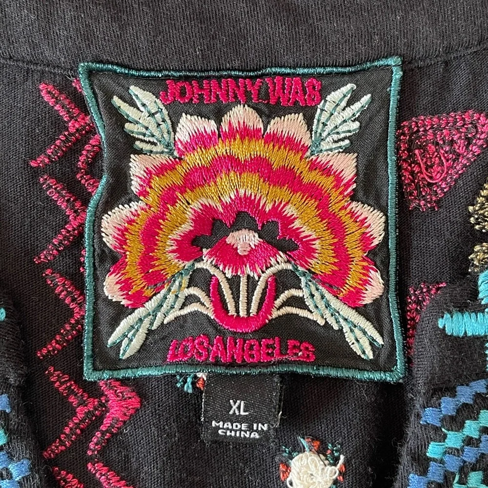 Johnny Was Floral Embroidered Katie Knit Henley Tiered Maxi Dress Boho Hippie XL - Picture 8 of 9